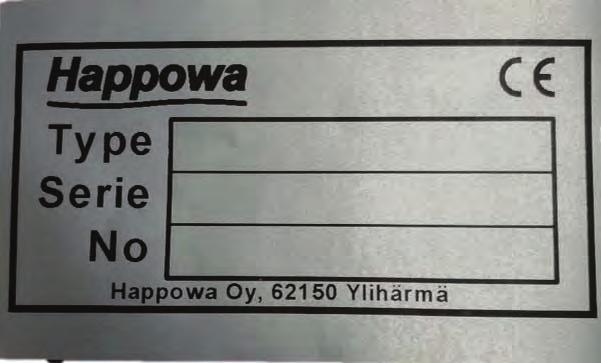 2. TEKNISETTIEDOT Koneentunnistamistiedotlöytyvätkuvanmukaisestakonekilvestä.Nämäkonetiedothelpottavat huoltoajavaraosatilauksia.