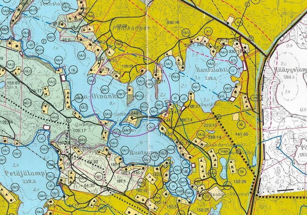 17 Oivangin rantaosayleiskaava on hyväksytty Kuusamon kunnanvaltuustossa 28.6.1999. Ote kaavasta on ohessa.