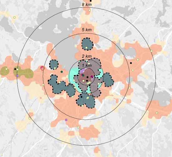 URBAN FABRICS KAUPUNKIKUDOKSET Kaupunkialue 8 km Tunnistaminen AUTO JA