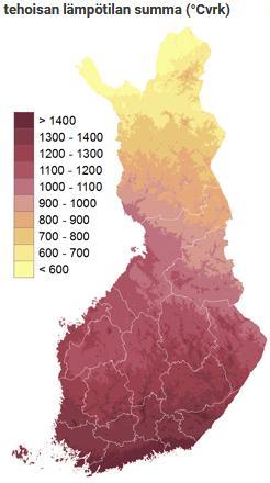 LÄMPÖSUMMAVAATIMUS Viljelyalueilla tyypillisesti 1800 2500 Cvrk Newfoundlandissa (Canada)