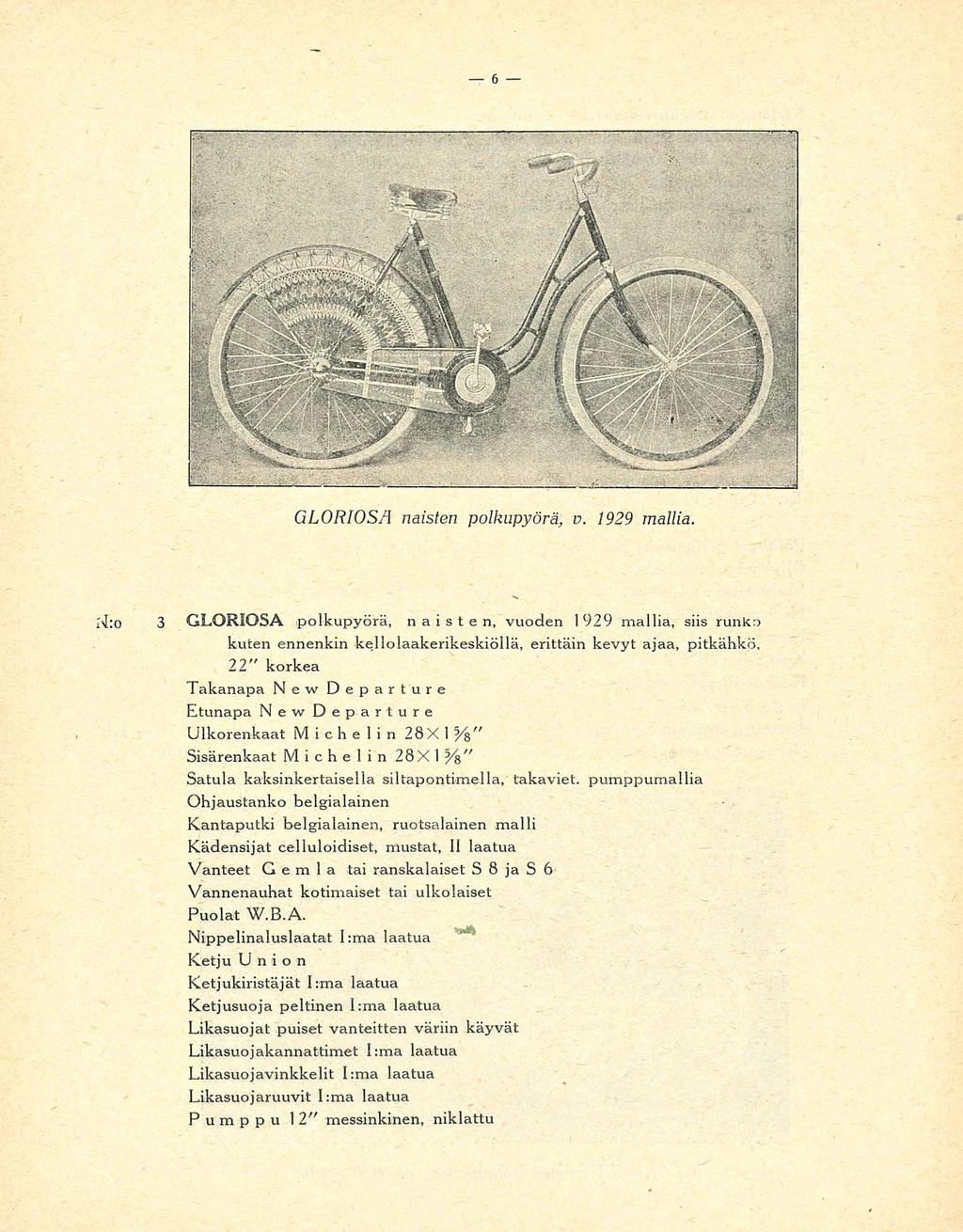 GLORIOSÄ naisten polkupyörä, v. 1929 mallia.