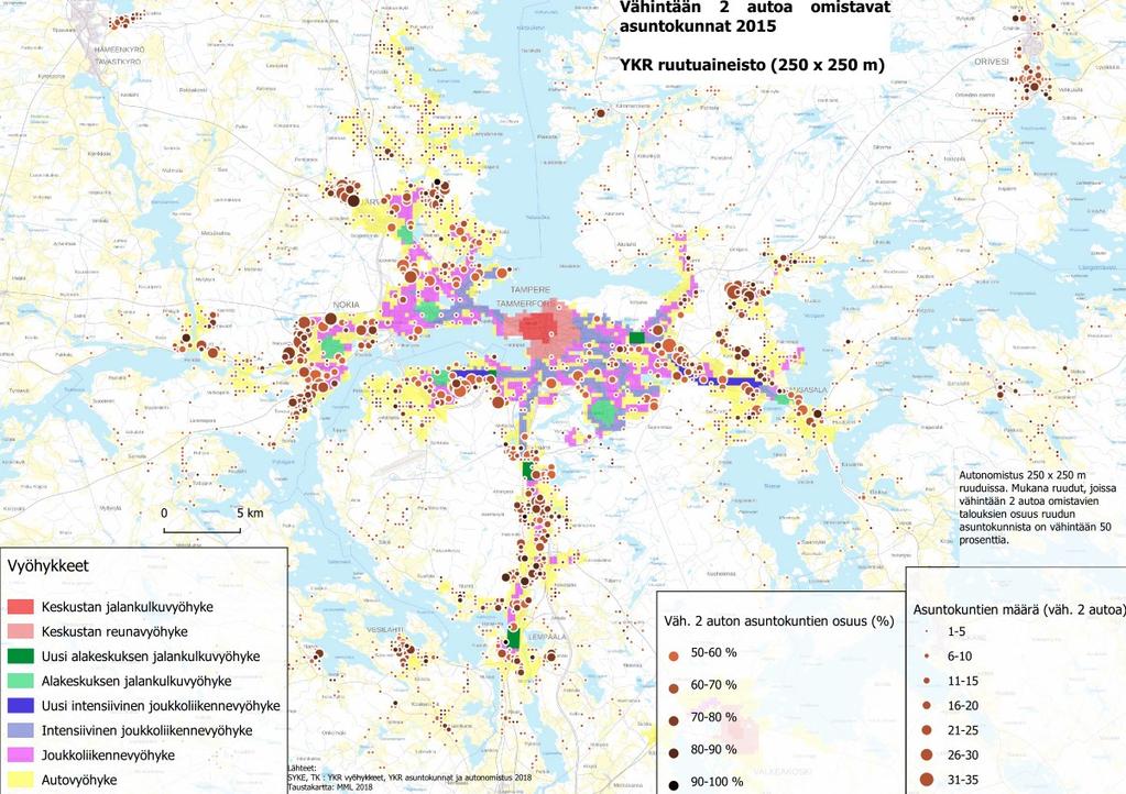 3.2.1 Auton omistus Täysin autottomia asuntoja on Tampereen seudulla erityisesti Tampereen