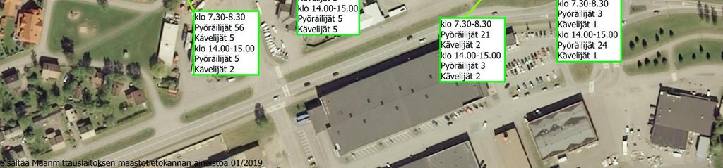 Pyöräilijät ylittävät kaavamuutosalueella sekä Ouluntien että Saaristokadun ja jatkavat Keskuskoulun suuntaan Peltokadun kautta.