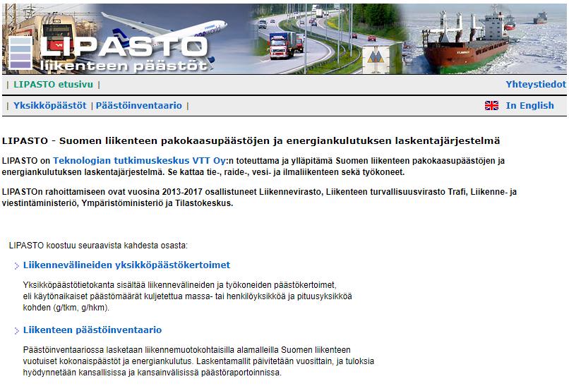 Liikenteen päästölaskentajärjestelmän kotisivut http://lipasto.vtt.