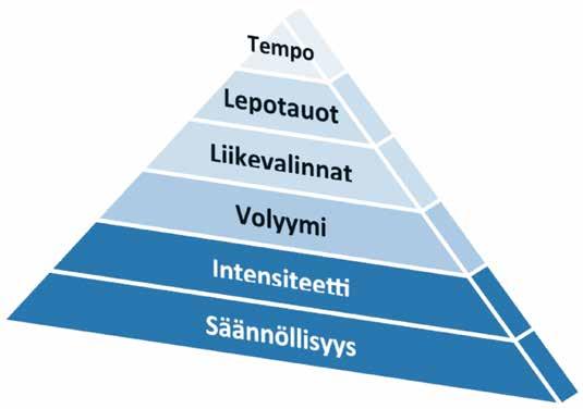 54 Voimaharjoittelu Teoriasta parhaisiin käytäntöihin Kuva: Voimaharjoittelun muuttujien pyramidimallinen hierarkia. Lähde/mukailtu: Helms, E. 2019. The Muscle & Strength Pyramids.