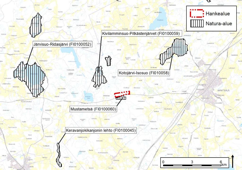 Natura-vaikutusten arviointi 9/15 Kahdella alueella suojeluperusteena on linnusto eli Mäntsälän Kotosuo-Isosuon ja Hyvinkään Järvisuo-Ridasjärven Natura 2000 alueilla.