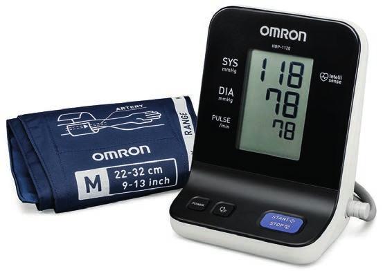 Omron HBP-1320-E Mittaria on helppo liikutella sisäänrakennetun kahvan avulla ja suuri taustavalaistu näyttö näyttää tuloksen selkeästi.