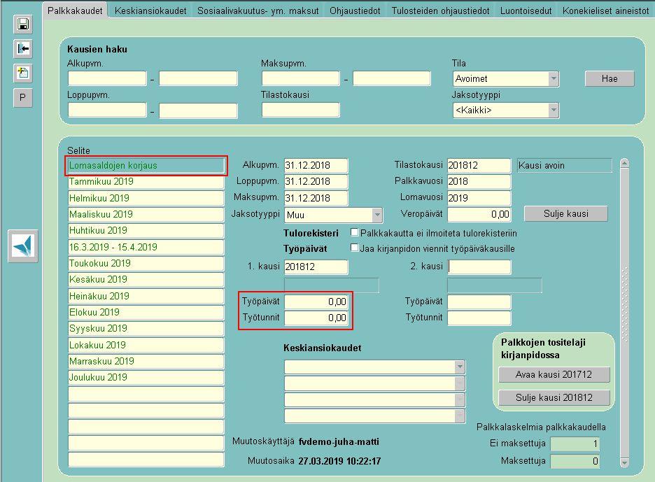 9(24) Perustetaan Palkanlaskennan perustiedot -rekisterissä (Visma Fivaldin Java-sovellusikkunassa Palkat > Palkanlaskenta, sitten ylävalikosta Palkanlaskenta > Perustiedot ) uusi