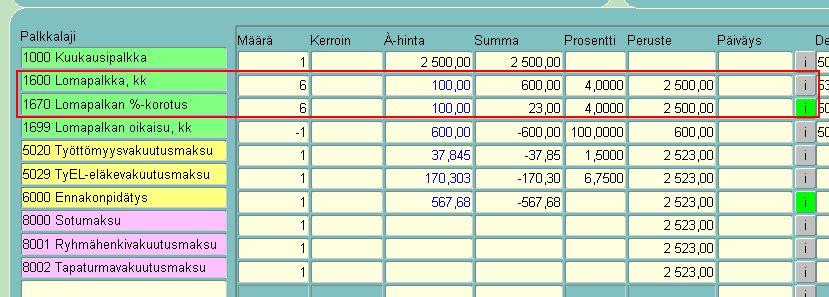 22(24) PL1670 - Lomapalkan %-korotus Palkanlaskennassa syötetään maksuun