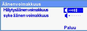 Äänenvoimakkuuden asetus korostuu keltaisella mustaa taustaa vasten osoituksena siitä, että sitä voidaan muuttaa. 2. Valitse äänenvoimakkuus painamalla nuppia. Äänenvoimakkuus-näyttö avautuu. 5.