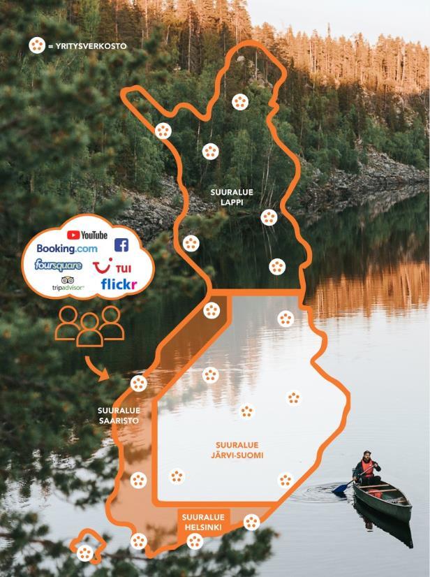 Matkailun ekosysteemi sisältää Suomessa neljä suuraluetta, joiden sisällä on organisoituneita matkailualueita (destinaatiot) ja/tai joiden sisällä on matkailuresortteja.