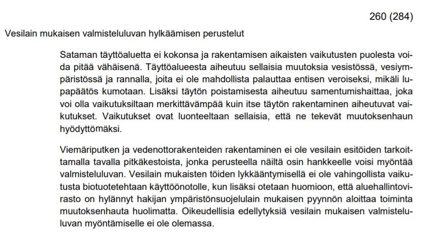 FinnPulpin ympäristölupapäätöksessä (kts. alle kuvankaappaus s.