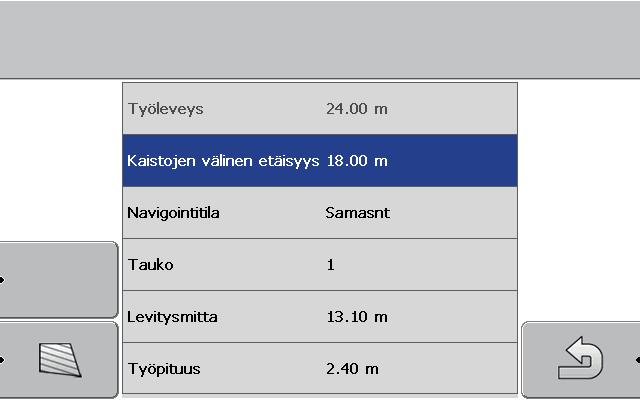 1 Pellon asettaminen 1. Avaa valikko Valintavalikko > Navigointi. 13.10 2.0 Kuva.13: Valikko Navigointi 2. Paina toimintonäppäintä Uusi. Näytössä näkyy käyttökuva.