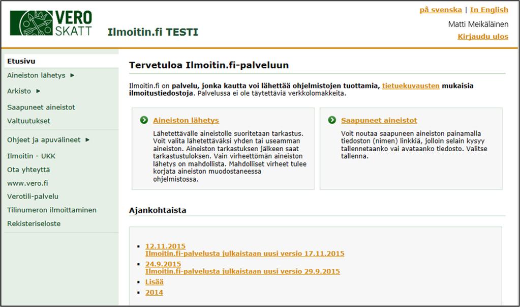 Tiedoston lähettämisen vaiheet 5/7 Valitse Aineiston lähetys Valitse Aineiston