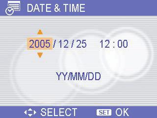 Paina tai ja valitse DATE & TIME ( ) (pvm & aika) ja paina sitten painiketta tai SET (asetus) -painiketta. Date & Time (pvm & aika) -näyttö avautuu. 3.