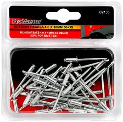 23/30 VETONIITIT 50 KPL ProMaster materiaali: teräs / alumiini pakkauksessa 50 kpl vetoniittejä C2130 VETONIITTISARJA 2.4 X 5.8MM 50KPL 1/10/120 C2131 VETONIITTISARJA 3.2 X 5.