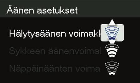 Valitse voimakkuus painamalla ylänuoli- tai alanuolipainiketta. 3. Aseta voimakkuus painamalla OK-painiketta.