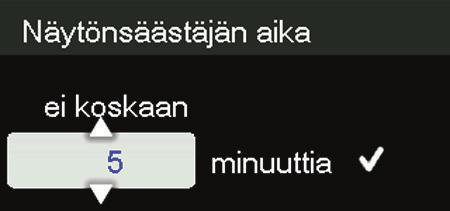 Voit myös painaa OK-painiketta ja muuttaa joutoajan minuuttimäärää, jonka kuluttua näytönsäästäjä aktivoituu.