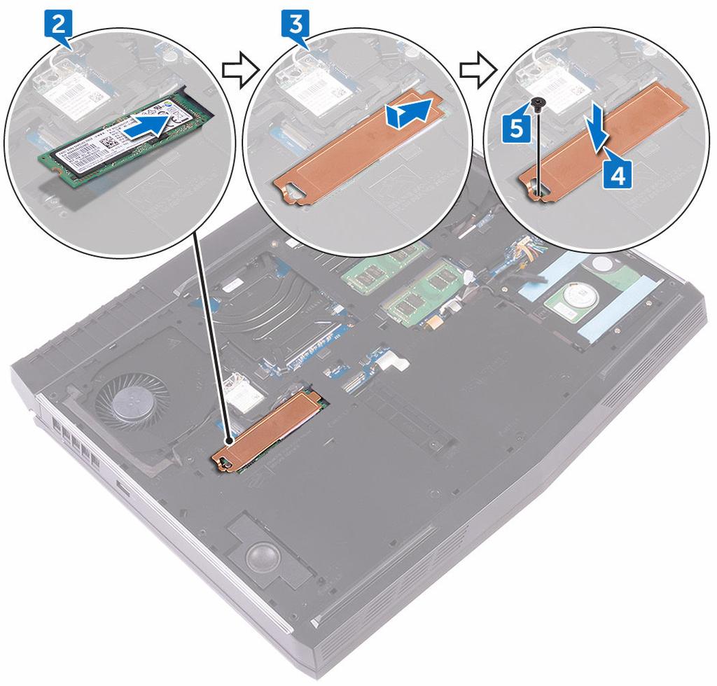 5 Kiinnitä ruuvi (M2x3), jolla SSD-asema on kiinnitetty