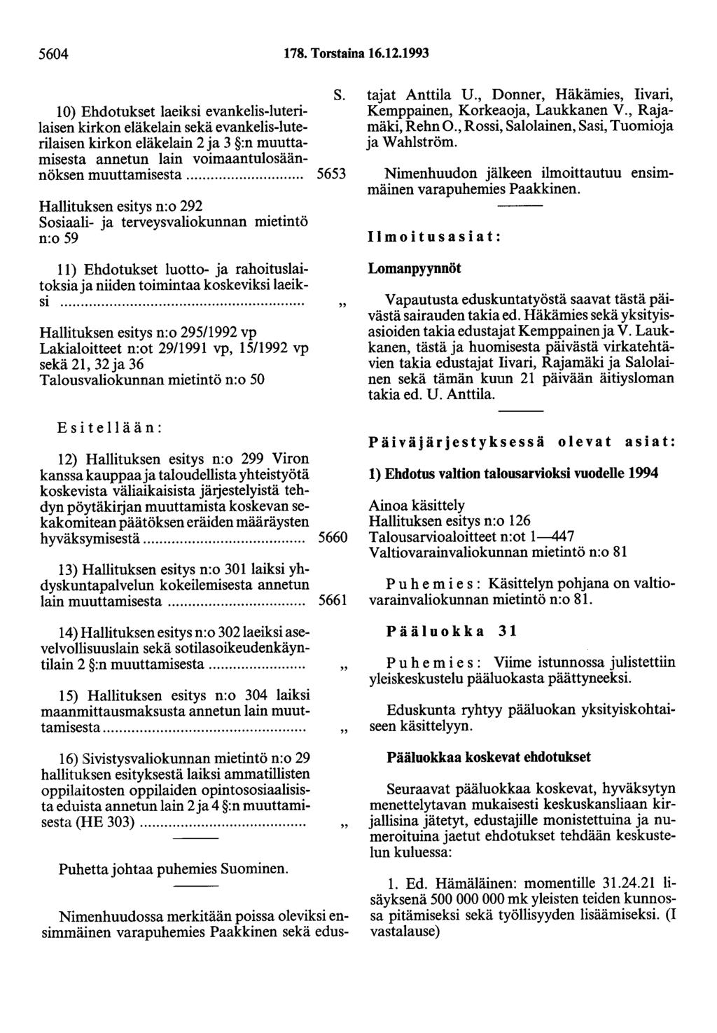 5604 178. Torstaina 16.12.1993 S.