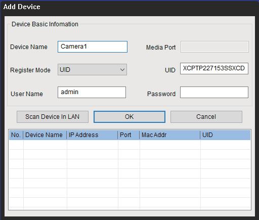 2 Laajaverkossa (WAN) 4 Device list 2 3 ****** 1 5 Add Device 1. Napsauta Lisää laite oikeanpuoleisessa valikossa. 2. Valitse rekisteröintitilaksi UID.