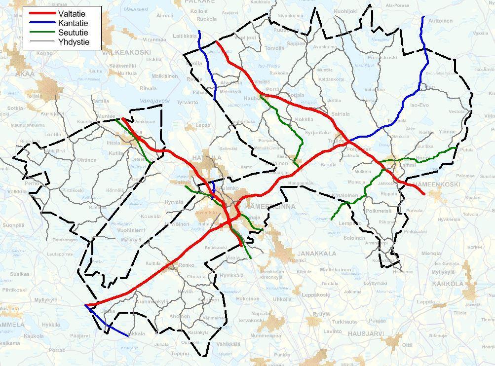 2.2 Alueen tie- ja katuverkko Suunnittelualueella sijaitsevia päätieyhteyksiä ovat Valtatie 3, valtakunnallinen pääyhteys välillä Helsinki-Tampere-Vaasa Valtatie 10,