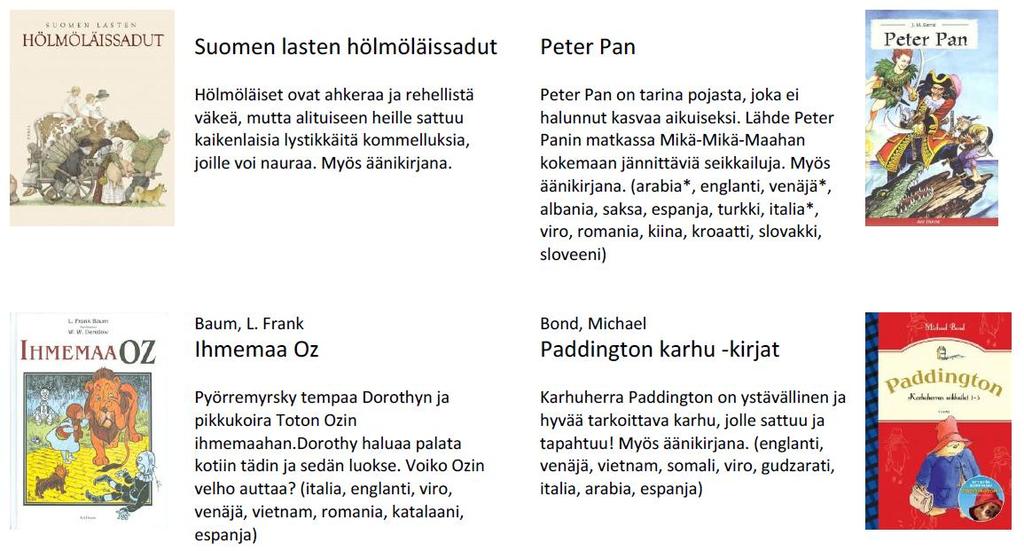 Satudiplomi, jossa lista kielille käännetyistä