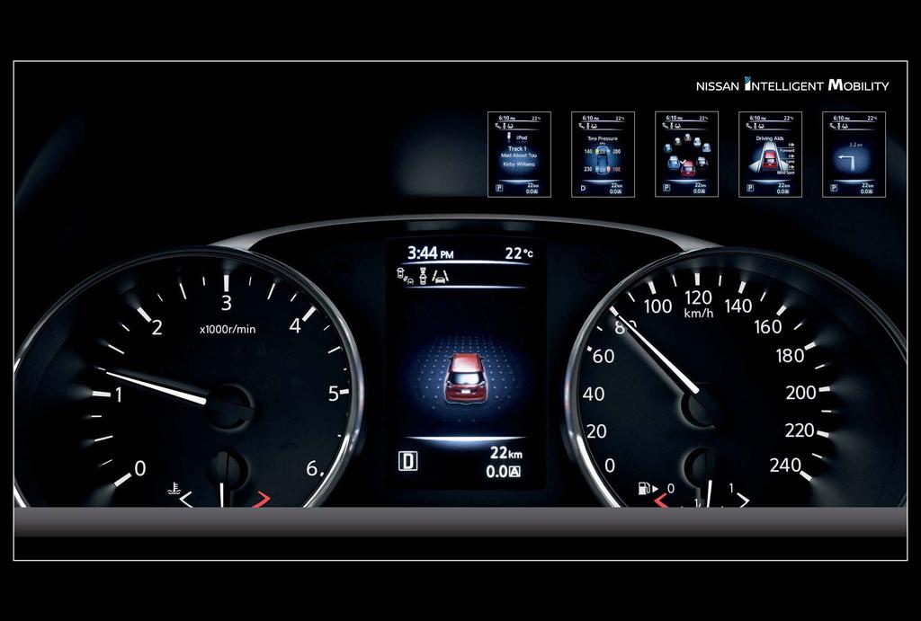 NISSANIN ADVANCED DRIVE-ASSIST DISPLAY (ADAD-NÄYTTÖ) INNOVAATIOT SILMIESI EDESSÄ. Nisan X-TRAILin ADAD-näyttö tuo kaikki tarvitsemasi tiedot suoraan silmiesi eteen.