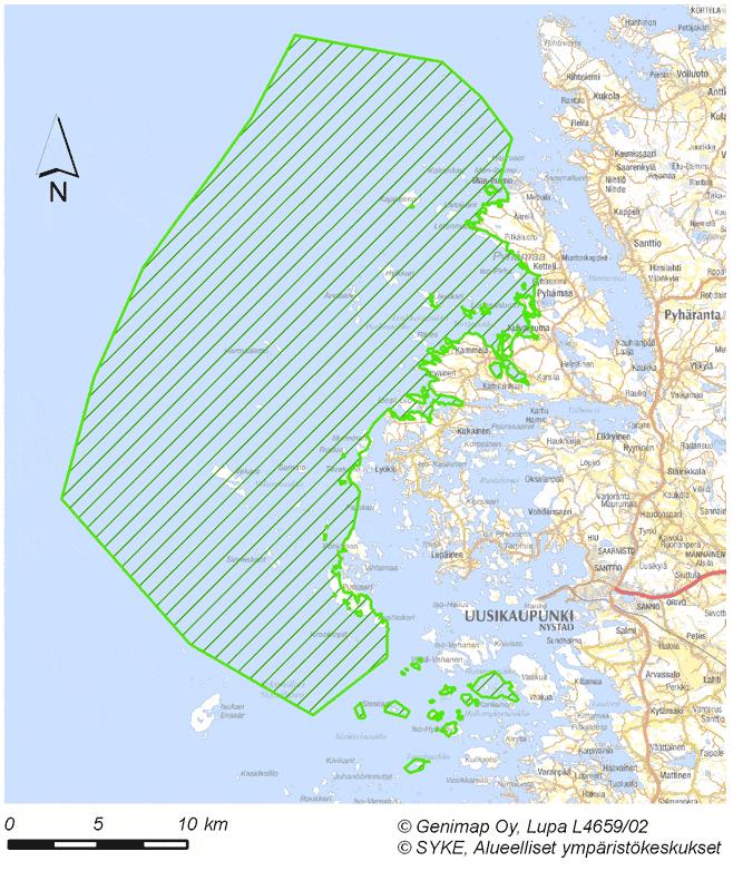 Natura-alueet Uudenkaupungin saaristo on luokiteltu osin Natura-alueeksi (FI0200072). Natura-alue ei ulotu kaavan muutos- ja laajennusalueelle. Uudenkaupungin saariston Natura-alue. 3.1.4.