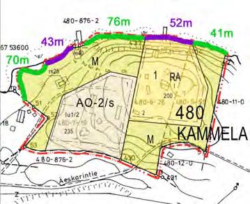 van määräysten mukaisesti vapaata rantaviivaa on jätetty yli 60 % mitoitusrantaviivasta. Kaikkien rakennuspaikkojen koko on vähintään 3 000 m². Loma-asuntojen korttelialuetta (RA) on yhteensä n.