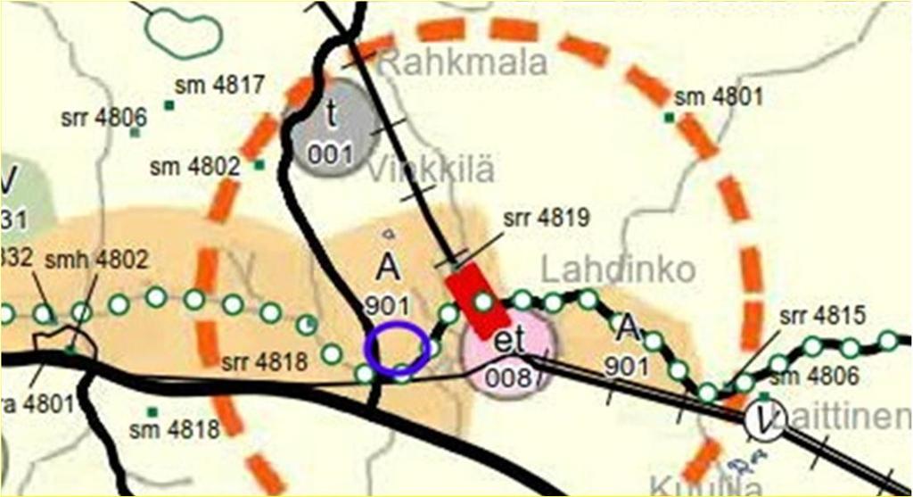 Ote Varsinais-Suomen maakuntakaavasta. Alueen sijainti violetilla ympyrällä. Varsinais-Suomen maakuntavaltuusto hyväksyi kokouksessaan 11.6.