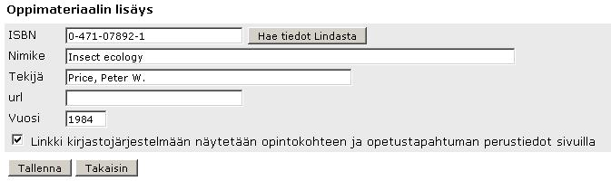 Helsingin yliopisto WebOodi 4 Jos opetustapahtumalle on lisätty useampi kirja, voi kirjojen opiskelijalle näkyvää järjestystä muuttaa nuolilla.