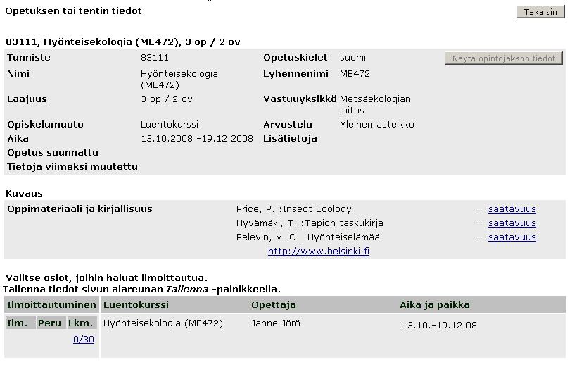 Helsingin yliopisto WebOodi 6 Opetustapahtuman