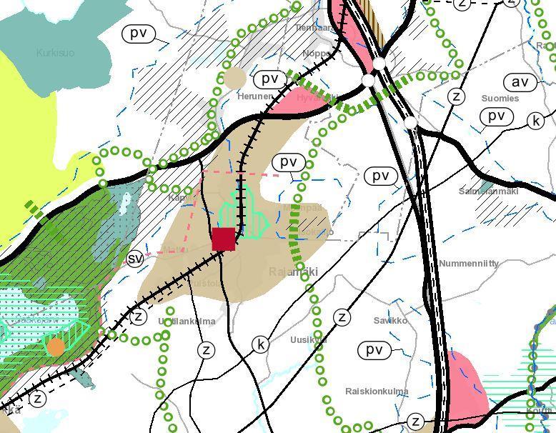3.2.2 Maakuntakaava 7/13 Hyväksytyissä maakuntakaavoissa suunnittelualue sijaitsee taajamatoimintojen alueella (kuva 4). Kuva 4. Ote voimassa olevien maakuntakaavojen yhdistelmästä (21.5.2019).