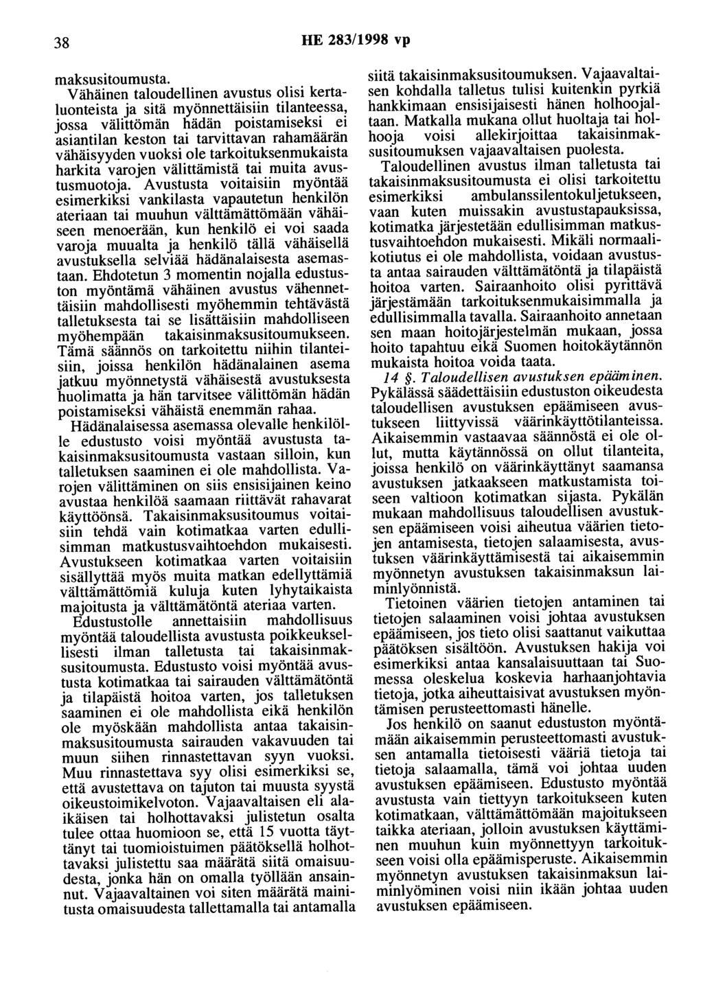 38 HE 283/1998 vp maksusitoumusta.