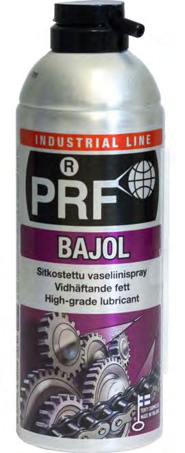 19 PRF Bajol Sitkostettu vaseliinispray. Erittäin hyvän tartuntakyvyn omaava synteettinen voiteluaine vaativaan voiteluun.
