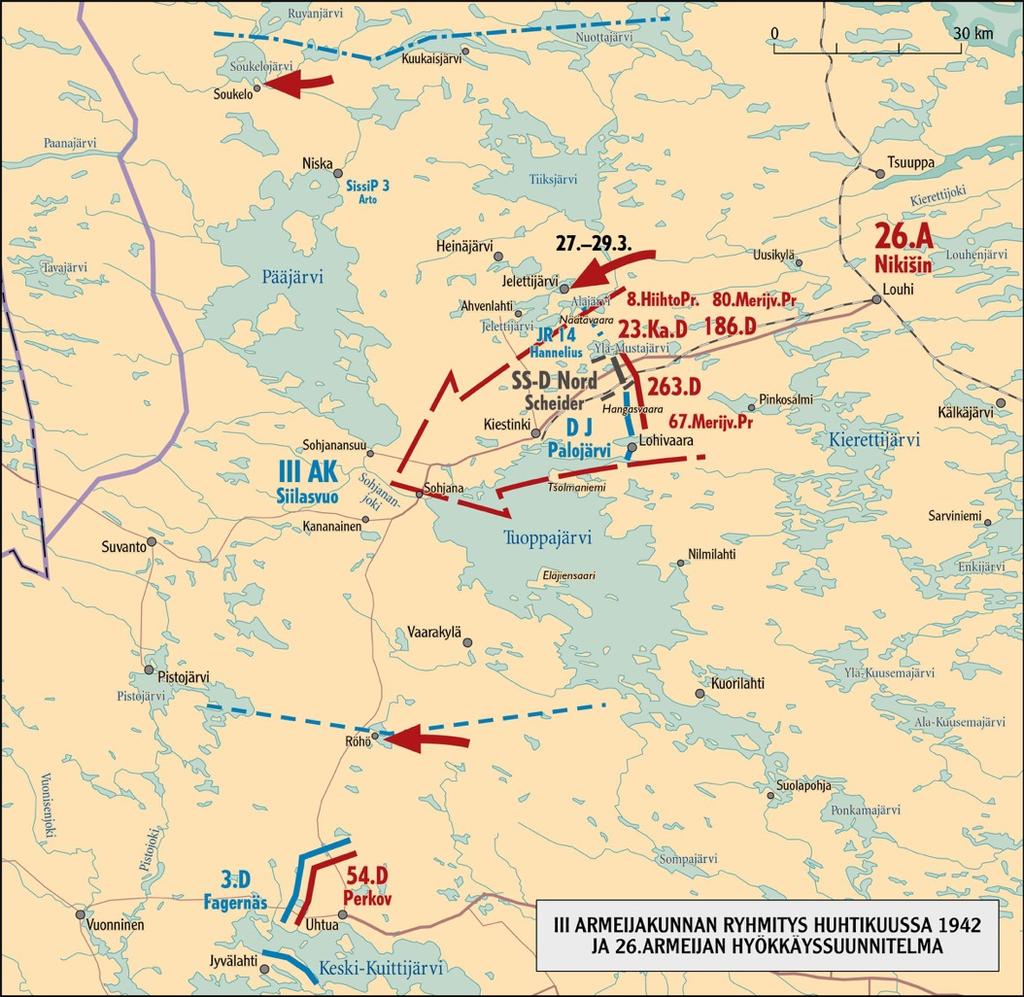 PUNA-ARMEIJAN HYÖKKÄYS KIESTINGIN SUUNNALLA HUHTI- TOUKOKUUSSA 1942 - Kiestingin suunnalla