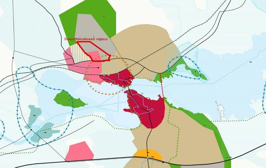 Yleiskaava KUVA 11: Ote maakuntakaavasta, suunnittelualue ympyröity punaisella. 28.4.2014 kaupunginvaltuusto on hyväksynyt Keskustaajaman rakenneosayleiskaavan.