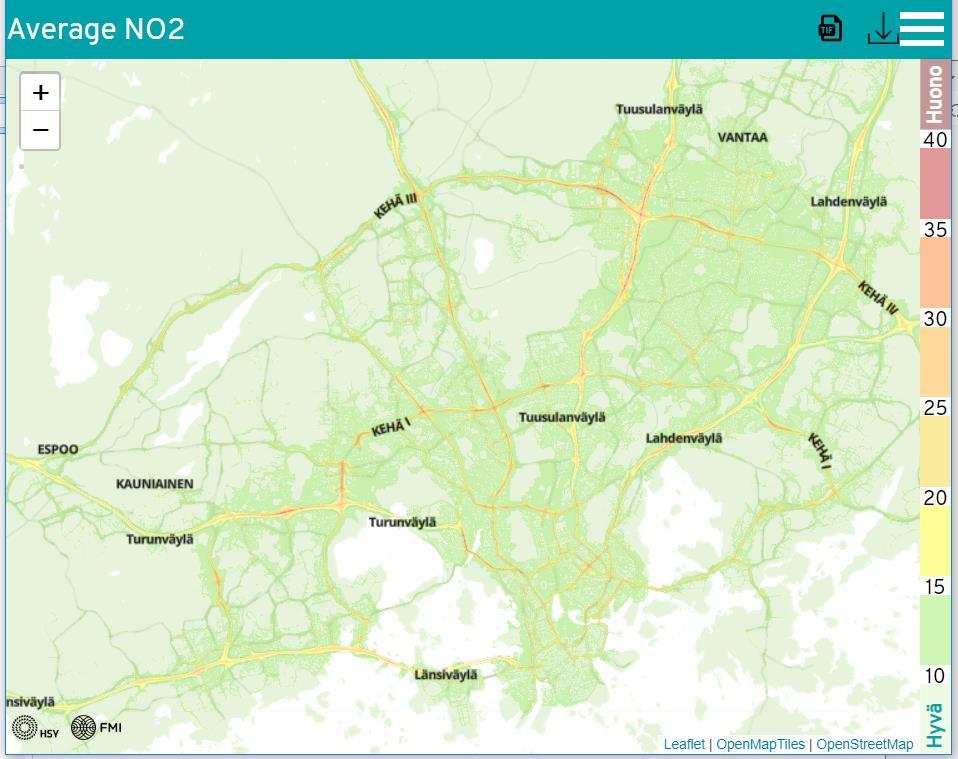 Ilmanlaatukartasta tulossa vuosipitoisuuskartat FMI-ENFUSER avoimesta datasta kerätään vuosikeskiarvoja Vuosipitoisuuskartasta hyötyvät Kaupunkisuunnittelijat Asukkaille lisätietoa ilmanlaadusta esim.