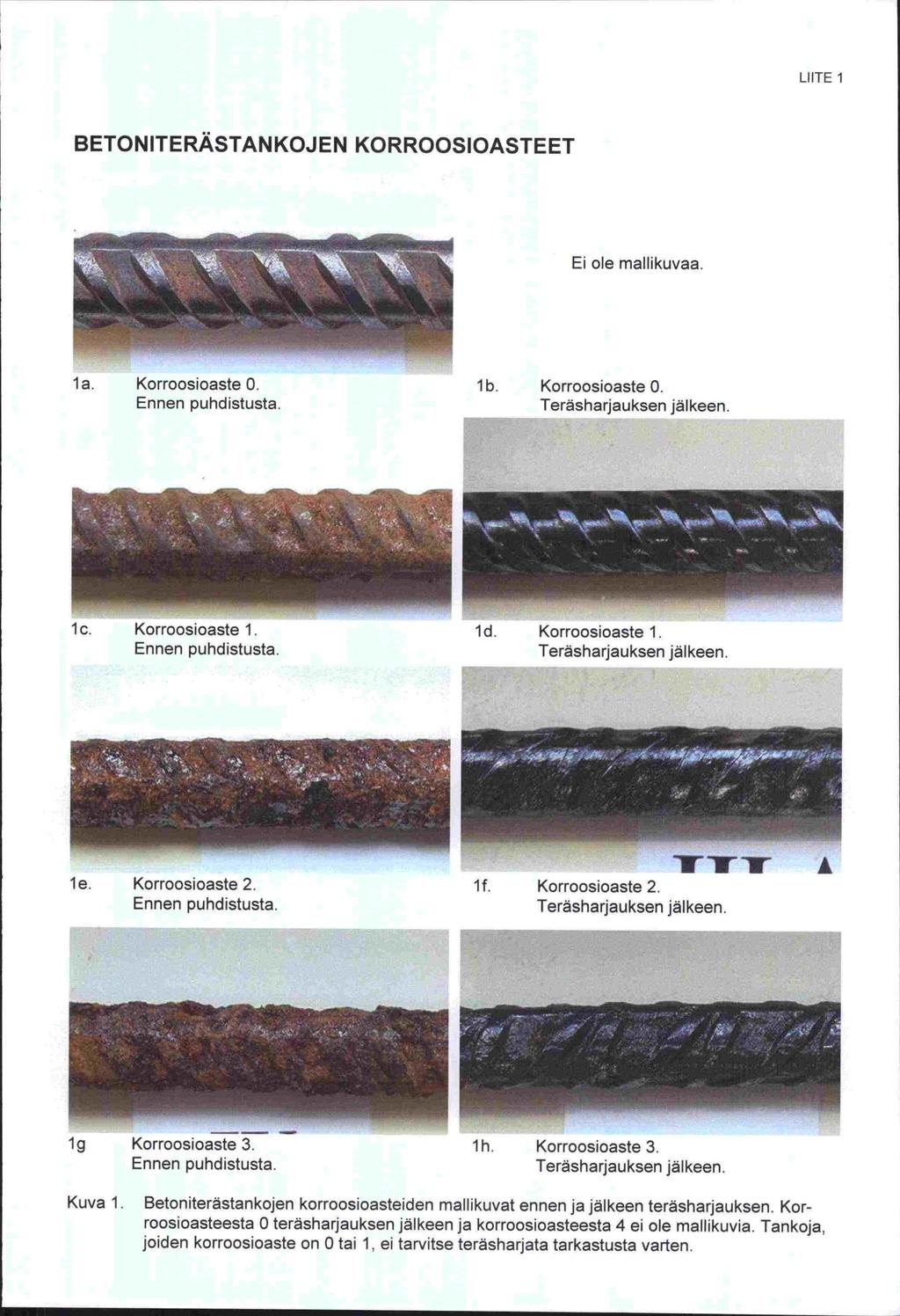 LUTE 1 BETONITERASTANKOJEN KORROOSIOASTEET Ei ole mallikuvaa. la. Korroosioaste 0. lb. Korroosioaste 0. Teräsharjauksen jälkeen. ic. Korroosioaste 1. ld. Korroosioaste 1. Teräsharjauksen jälkeen. le.