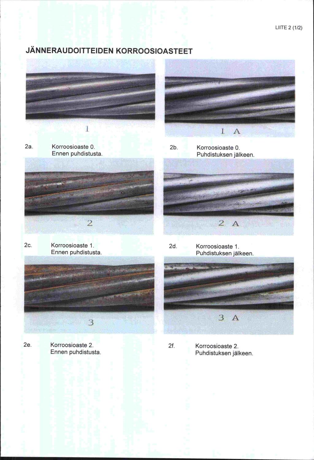 LUTE 2 (1/2) JANNERAUDOITTEIDEN KORROOSIOASTEET I A 2a. Korroosioaste 0. 2b. Korroosioaste 0. Puhdistuksen jälkeen. 2 2A 2c.