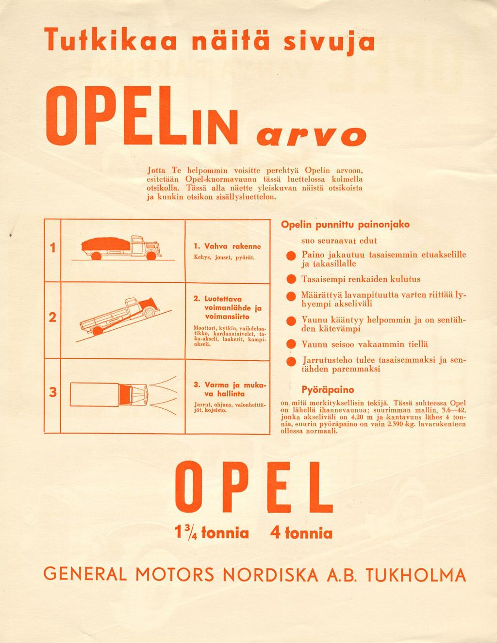 Tutkikaa näitä sivuja OPELin arvo Jotta Te helpommin voisitte perehtyä Opelin arvoon, esitetään Op el-kuormavaunu tässä luettelossa kolmella otsikolla.