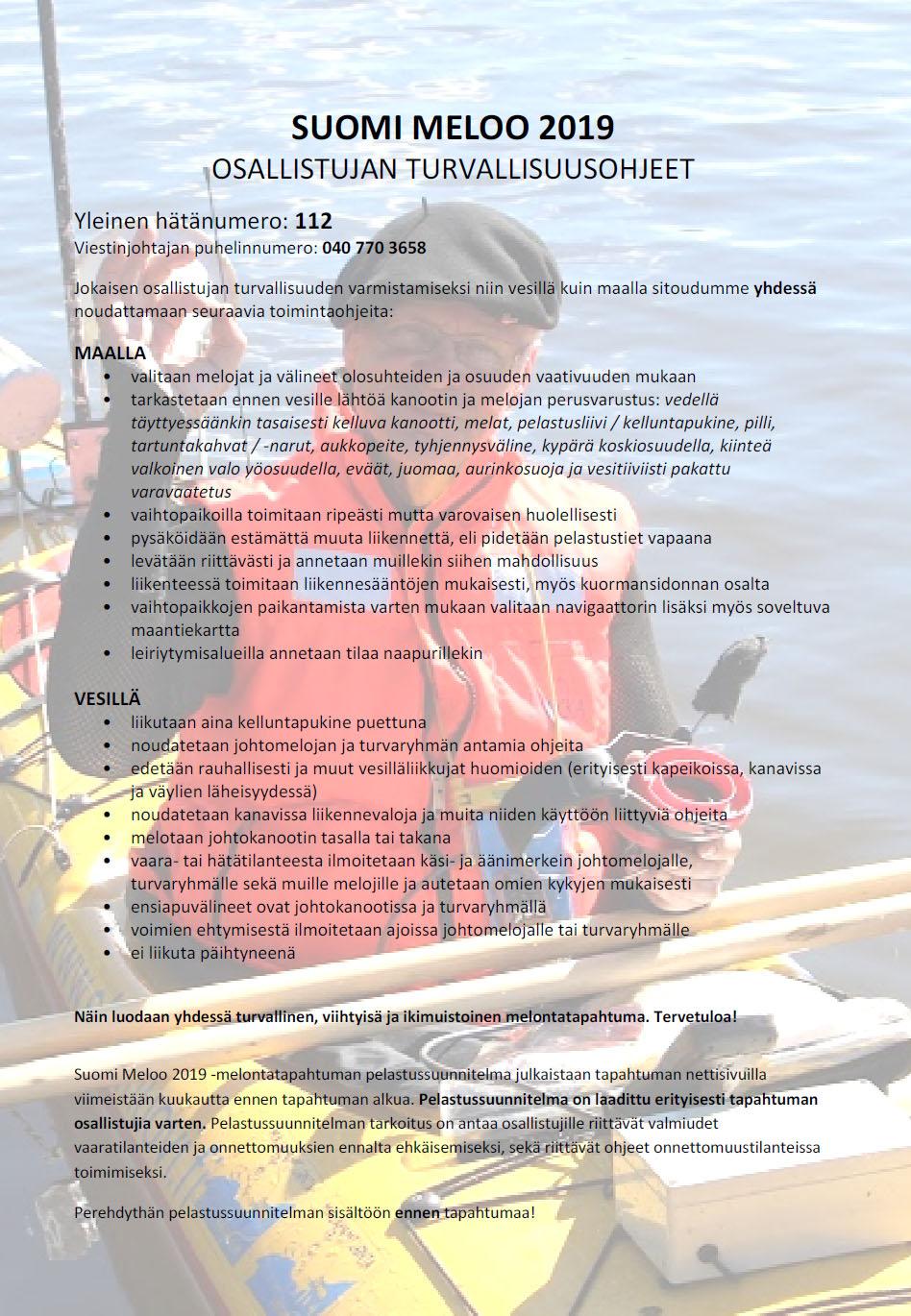 Turvallisuus ja pelastussuunnitelma Suomi Meloo 2019