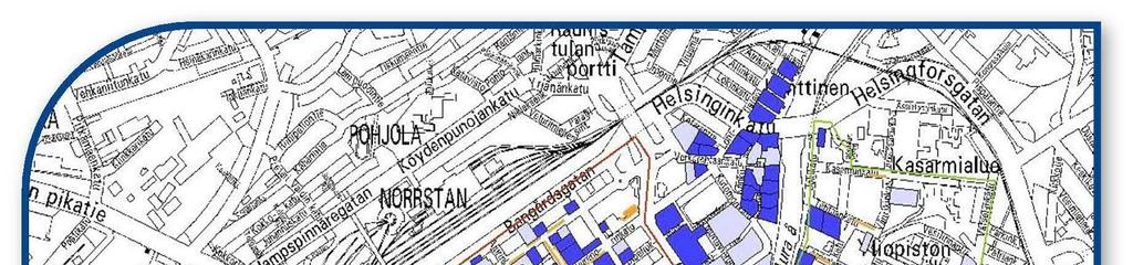 Kuva 10. Asukaspysäköintialueet A F, ja keskusta-alueen tontit tonttikohtaisen pysäköintipaikkamäärän ja asukasluvun suhteen mukaan.