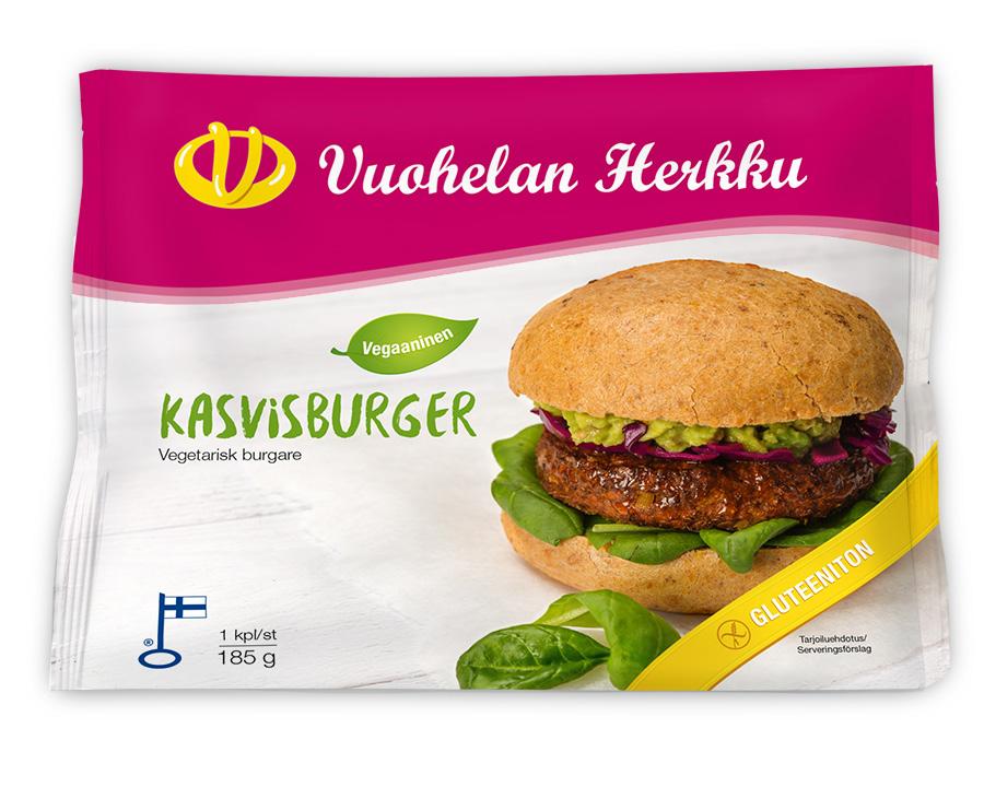 Kasvisburgeri Herkullisen maalaishampurilaissämpylän välissä maistuu muhkea ja mehevä kasvispihvi.