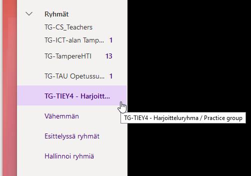 paneelin alareunasta Ryhmät etsi sieltä