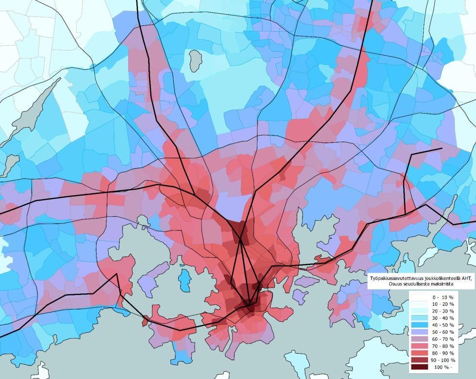 Saavutettavuus ve 0+ ilman henkilöautoa Työvoiman/asukkaiden saavutettavuus ilman henkilöautoa
