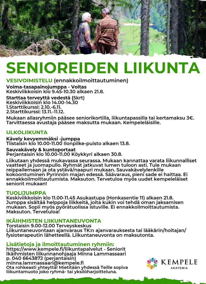 00 Kevennetty vesivoimistelu, monitoimiallas Tiistai 7.30 15.00 17.30 Senioreiden vesivoimistelu, monitoimiallas Yleinen vesivoimistelu, monitoimiallas Keskiviikko 7.00 15.30 18.