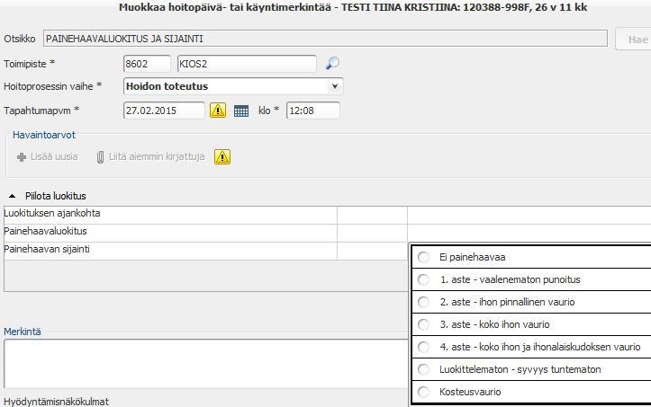 19 Kuvio 5. Painehaavojen kirjaaminen. 4.3 Aineiston analyysi Tutkija sai tietohallinnolta aineiston Excel -tiedostona, jota muokattiin ja siistittiin tutkijan tarpeisiin sopivaksi.