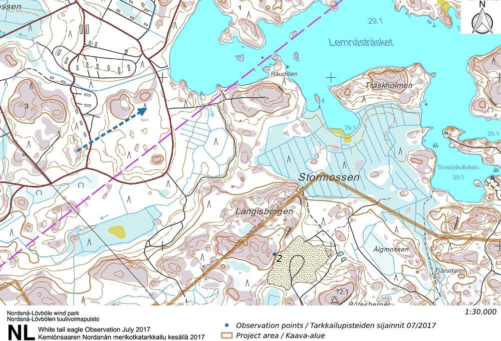 Havainnot Tarkkailupisteiltä tehtiin 18 tunnin tarkkailun aikana vain yksi havainto merikotkasta: 15.7.